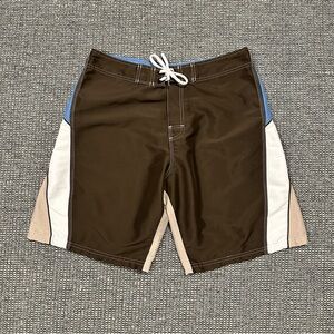 Carbon Men's Swim Board Shorts - Brown, Blue, White, Tan